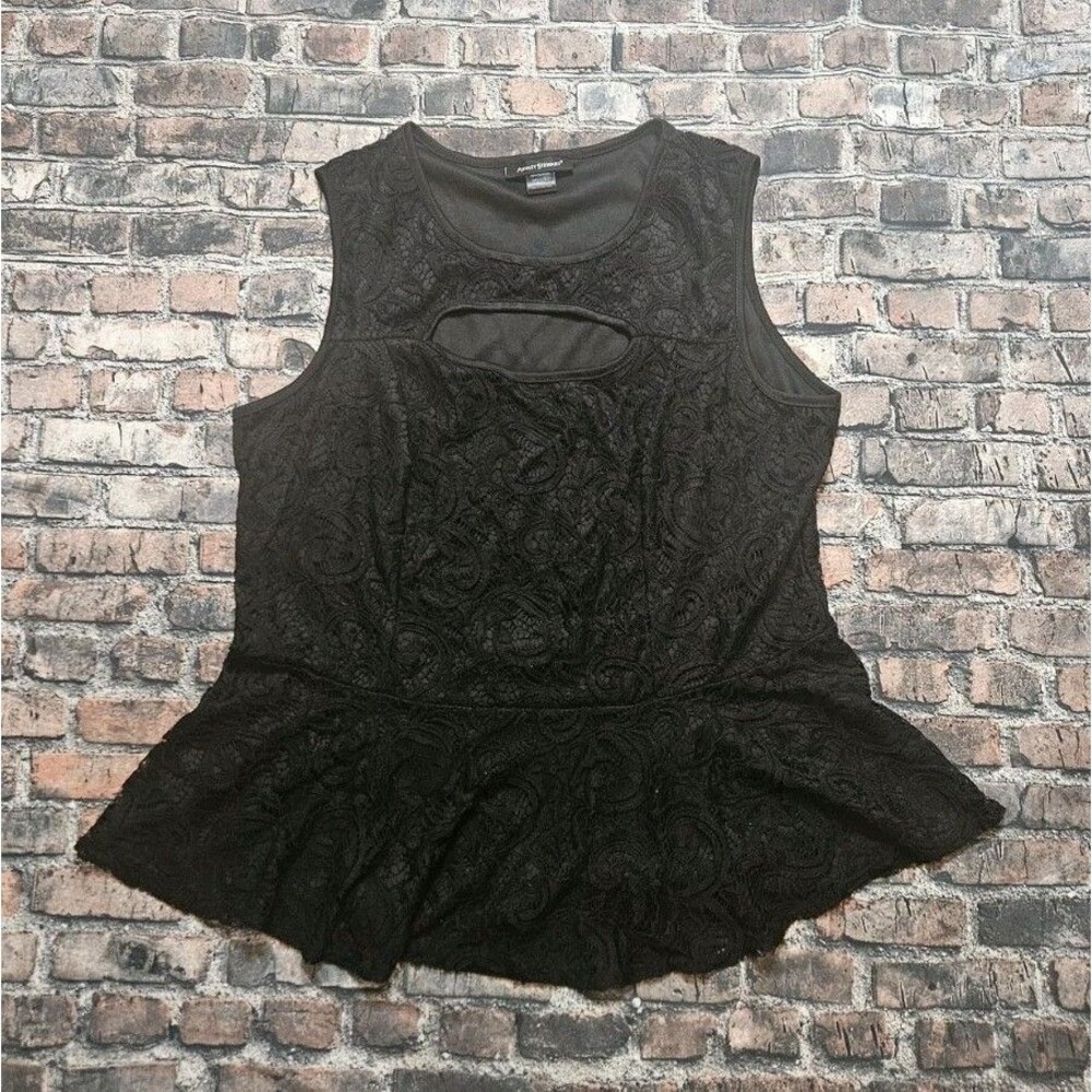 Ashley Stewart Peplum Blouse Plus Size 22/24 Black Floral Crochet Lace Top